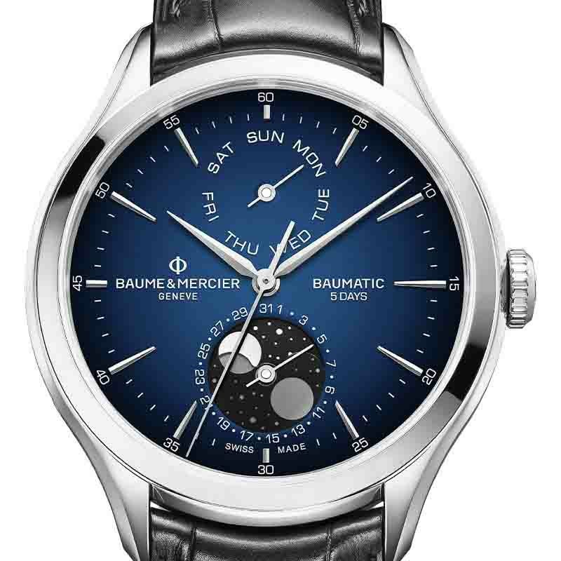BAUME&MERCIER CLIFTON BAUMATIC DAY-DATE/MOON-PHASE GRADIENT BLUE 10593 ボーム&メルシエ クリフトン ボーマティック デイデイト/ムーンフェイズブルーグラデーション 10593 M0A10593