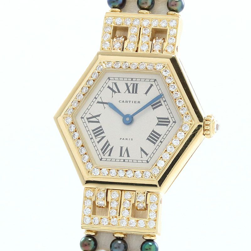 【中古】CARTIER HEXAGONAL WATCH WITH FIVE ROWS PEARLS BRACELET カルティエ ヘキサゴナルウォッチ 5ロウ パールブレスレット WK1002PF