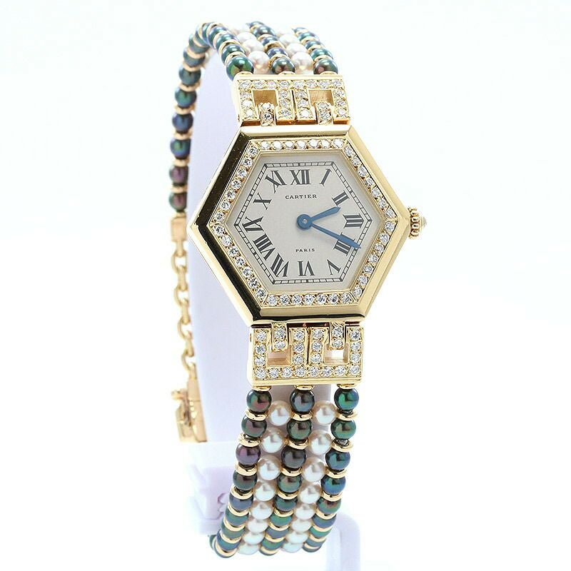 【中古】CARTIER HEXAGONAL WATCH WITH FIVE ROWS PEARLS BRACELET カルティエ ヘキサゴナルウォッチ 5ロウ パールブレスレット WK1002PF