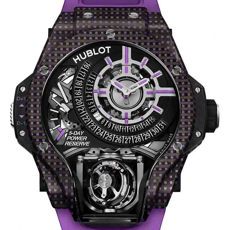 HUBLOT MP 09 TOURBILLON BI-AXIS 5 DAYS POWER RESERVE PURPLE 3D CARBON ウブロ MP-09 トゥールビヨン バイ-アクシス 5デイズ パワーリザーブ パープル 3Dカーボン 909.QDV.1120.RX
