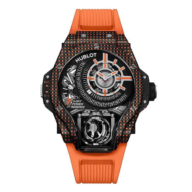 HUBLOT MP 09 TOURBILLON BI-AXIS 5 DAYS POWER RESERVE ORANGE 3D CARBON ウブロ MP-09 トゥールビヨン バイ-アクシス 5デイズ パワーリザーブ オレンジ 3Dカーボン 909.QDO.1120.RX