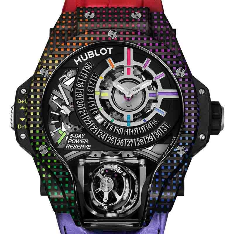 HUBLOT MP 09 TOURBILLON BI-AXIS 5 DAYS POWER RESERVE RAINBOW 3D CARBON ウブロ MP-09 トゥールビヨン バイ-アクシス 5デイズ パワーリザーブ レインボー 3Dカーボン 909.QDRB.1120.LR