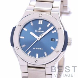 【中古】HUBLOT CLASSIC FUSION TITANIUM BLUE BRACELET ウブロ クラシック・フュージョン チタニウム ブルー ブレスレット 33MM 585.NX.7170.NX