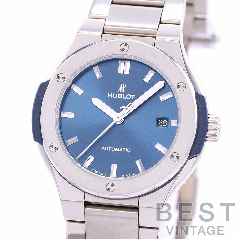 【中古】HUBLOT CLASSIC FUSION TITANIUM BLUE BRACELET ウブロ クラシック・フュージョン チタニウム ブルー ブレスレット 33MM 585.NX.7170.NX