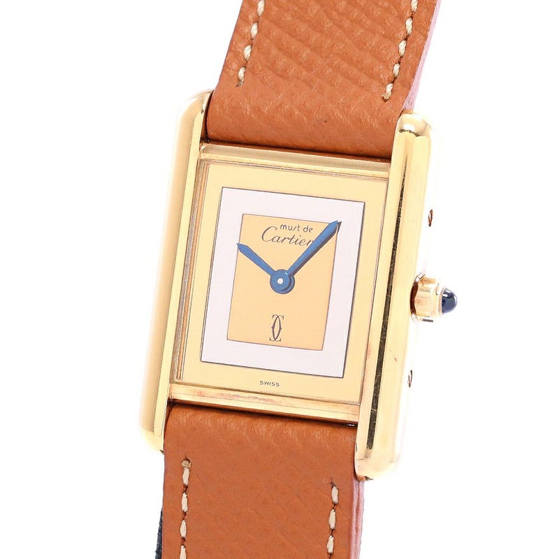 【中古】CARTIER MUST TANK SMALL MODEL VERMEIL TRINITY DIAL カルティエ マストタンクSM ヴェルメイユ トリニティダイヤル 366001