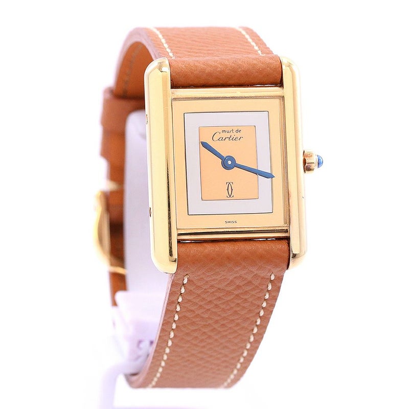 【中古】CARTIER MUST TANK SMALL MODEL VERMEIL TRINITY DIAL カルティエ マストタンクSM ヴェルメイユ トリニティダイヤル 366001