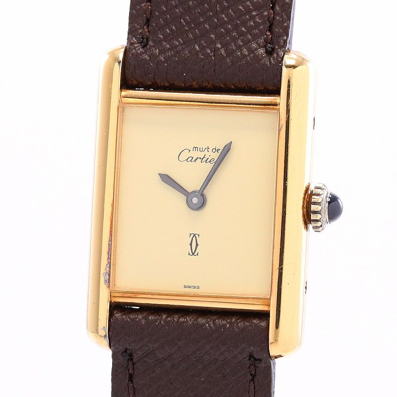 【中古】CARTIER MUST TANK SMALL MODEL VERMEIL "PLAIN IVOLY DIAL" カルティエ マストタンクSM ヴェルメイユ プレーンアイボリーダイヤル 3