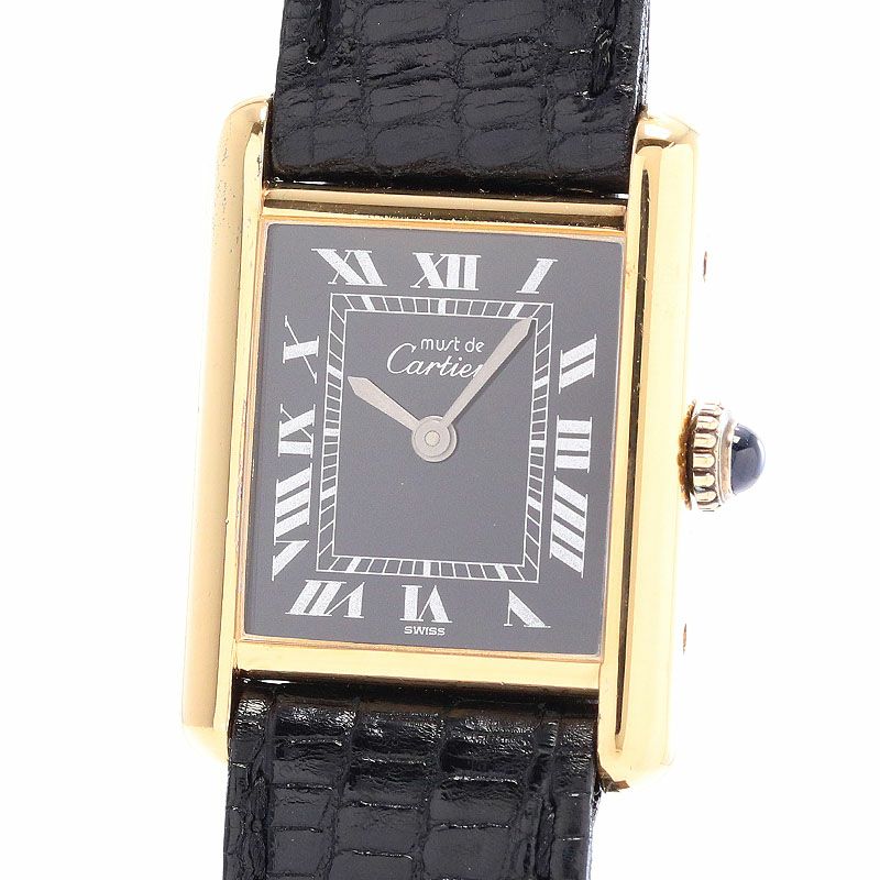 【中古】CARTIER MUST TANK SMALL MODEL VERMEIL BLACK ROMAN DIAL カルティエ マストタンクSM ヴェルメイユ ブラックローマンダイヤル 3