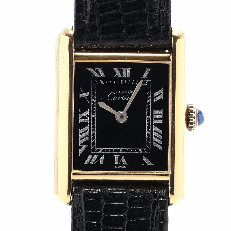 【中古】CARTIER MUST TANK SMALL MODEL VERMEIL BLACK ROMAN DIAL カルティエ マストタンクSM ヴェルメイユ ブラックローマンダイヤル 3
