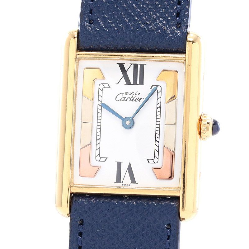 【中古】CARTIER MUST TANK LARGE MODEL VERMEIL TRINITY DIAL カルティエ マストタンクLM ヴェルメイユ トリニティダイヤル W1006254 (590005)