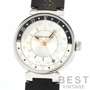 【中古】LOUIS VUITTON TAMBOUR MOON DUAL TIME BLACK & WHITE ルイ・ヴィトン タンブール ムーン デュアルタイム ブラック&ホワイト 39.5MM QA105Z