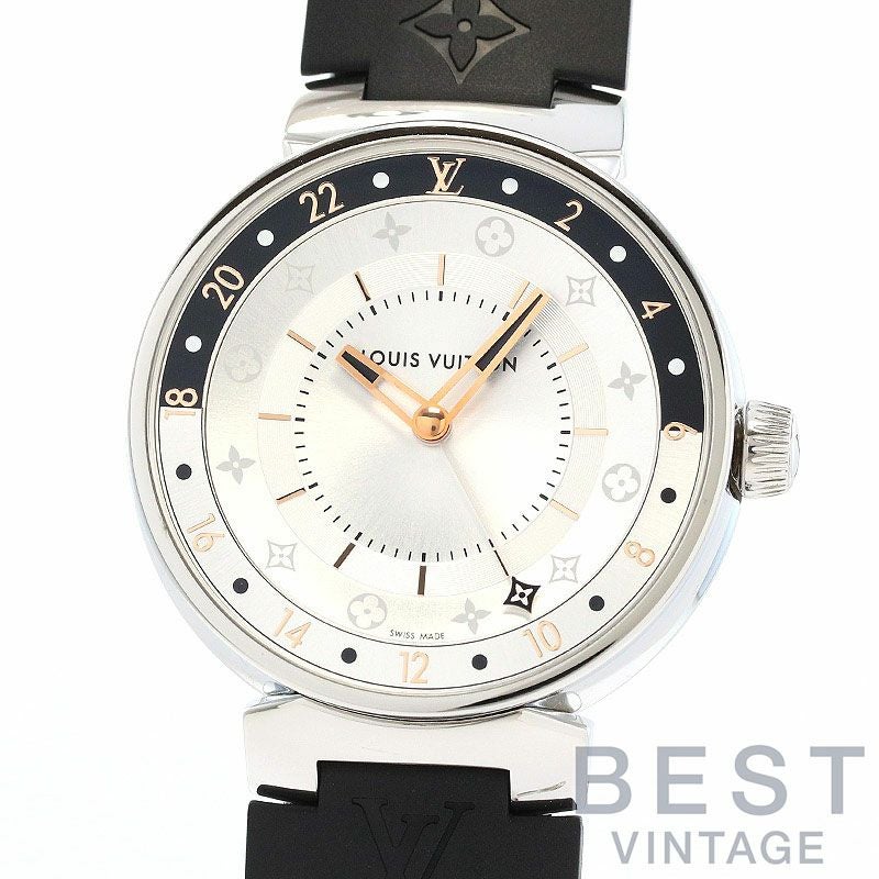 【中古】LOUIS VUITTON TAMBOUR MOON DUAL TIME BLACK & WHITE ルイ・ヴィトン タンブール ムーン デュアルタイム ブラック&ホワイト 39.5MM QA105Z