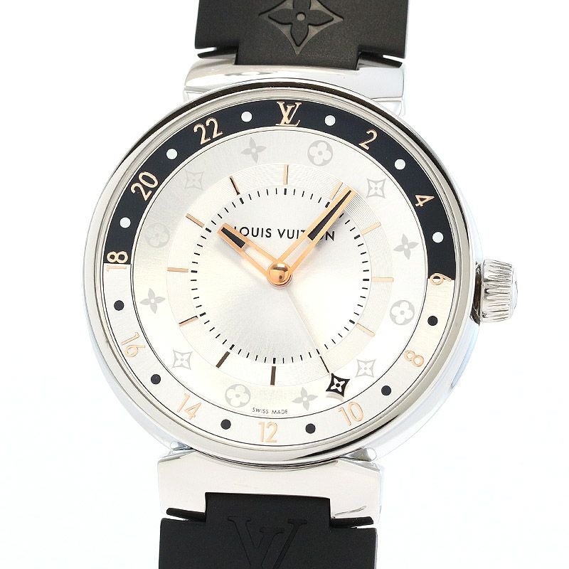 【中古】LOUIS VUITTON TAMBOUR MOON DUAL TIME BLACK & WHITE ルイ・ヴィトン タンブール ムーン デュアルタイム ブラック&ホワイト 39.5MM QA105Z