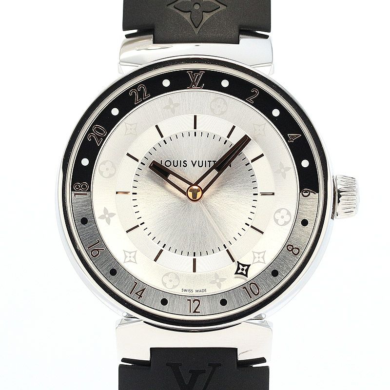 【中古】LOUIS VUITTON TAMBOUR MOON DUAL TIME BLACK & WHITE ルイ・ヴィトン タンブール ムーン デュアルタイム ブラック&ホワイト 39.5MM QA105Z