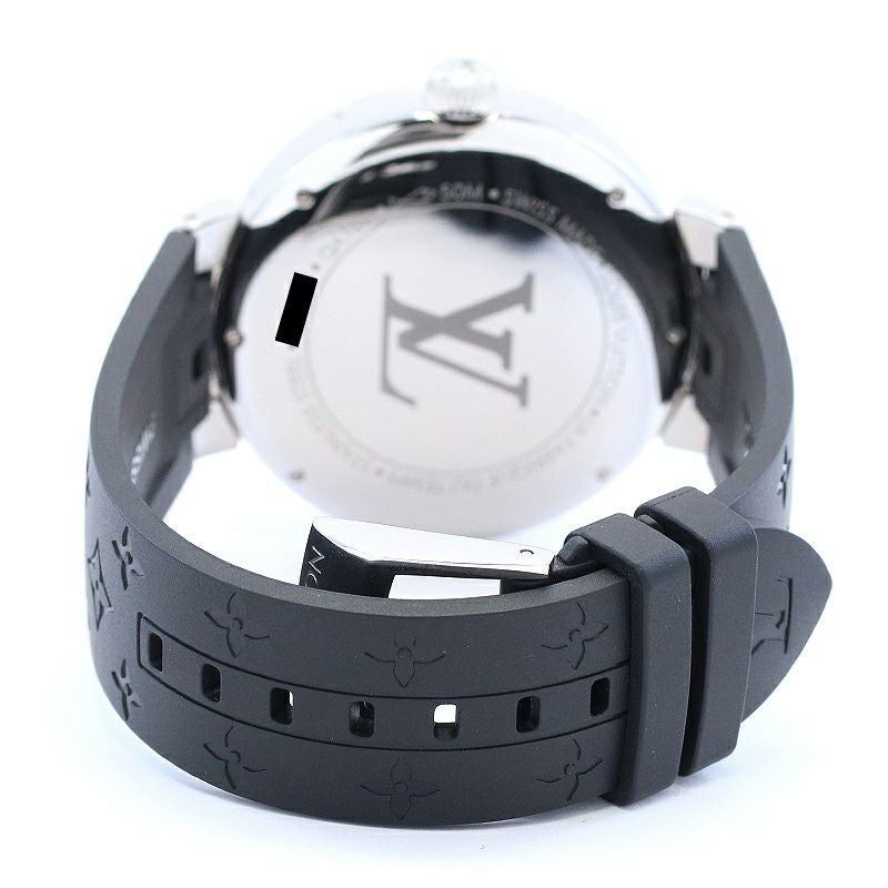 【中古】LOUIS VUITTON TAMBOUR MOON DUAL TIME BLACK & WHITE ルイ・ヴィトン タンブール ムーン デュアルタイム ブラック&ホワイト 39.5MM QA105Z