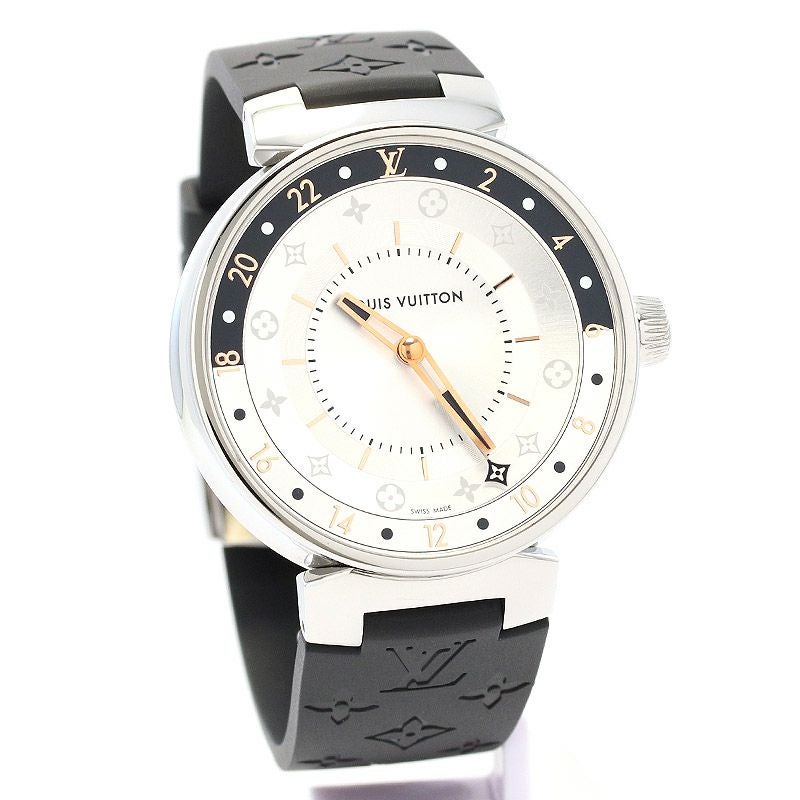 【中古】LOUIS VUITTON TAMBOUR MOON DUAL TIME BLACK & WHITE ルイ・ヴィトン タンブール ムーン デュアルタイム ブラック&ホワイト 39.5MM QA105Z