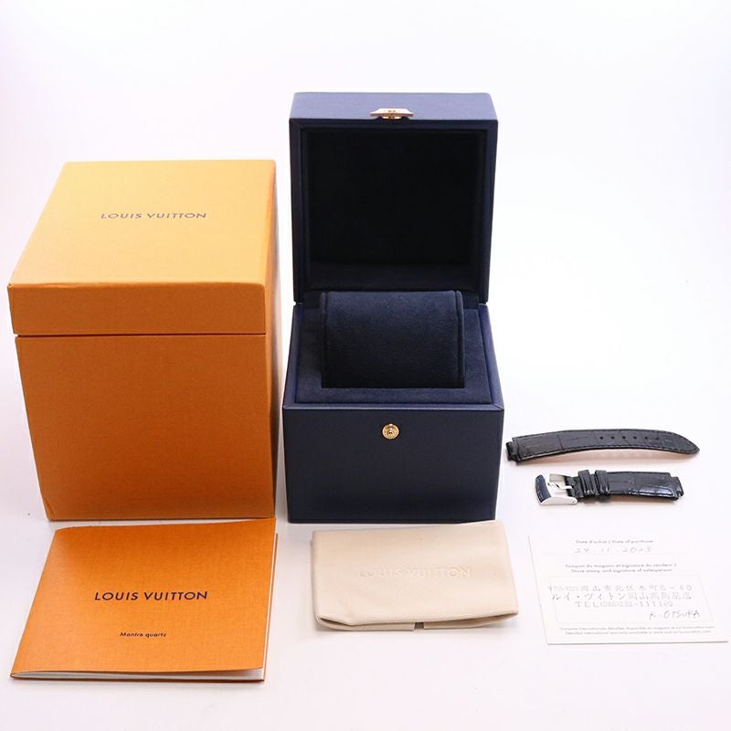 【中古】LOUIS VUITTON TAMBOUR MOON DUAL TIME BLACK & WHITE ルイ・ヴィトン タンブール ムーン デュアルタイム ブラック&ホワイト 39.5MM QA105Z