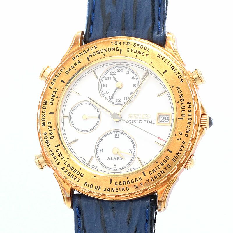 【中古】SEIKO WORLD TIME ALARM セイコー ワールドタイム アラーム SBKW004 (5T52-6A80)