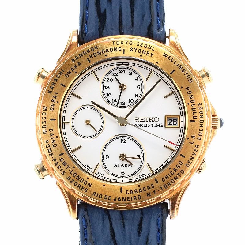 【中古】SEIKO WORLD TIME ALARM セイコー ワールドタイム アラーム SBKW004 (5T52-6A80)