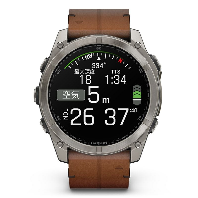 GARMIN fenix 8 Sapphire AMOLED 51mm Ti / Chestnut Leather Band ガーミン フェニックス8 サファイア アモレッド 51mm Ti / チェスナット レザーバンド 010-02905-81