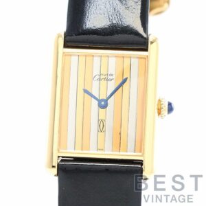 【中古】CARTIER MUST TANK LARGE MODEL TRINITY カルティエ マストタンク LM ヴェルメイユ ストライプトリニティダイヤル 81972213