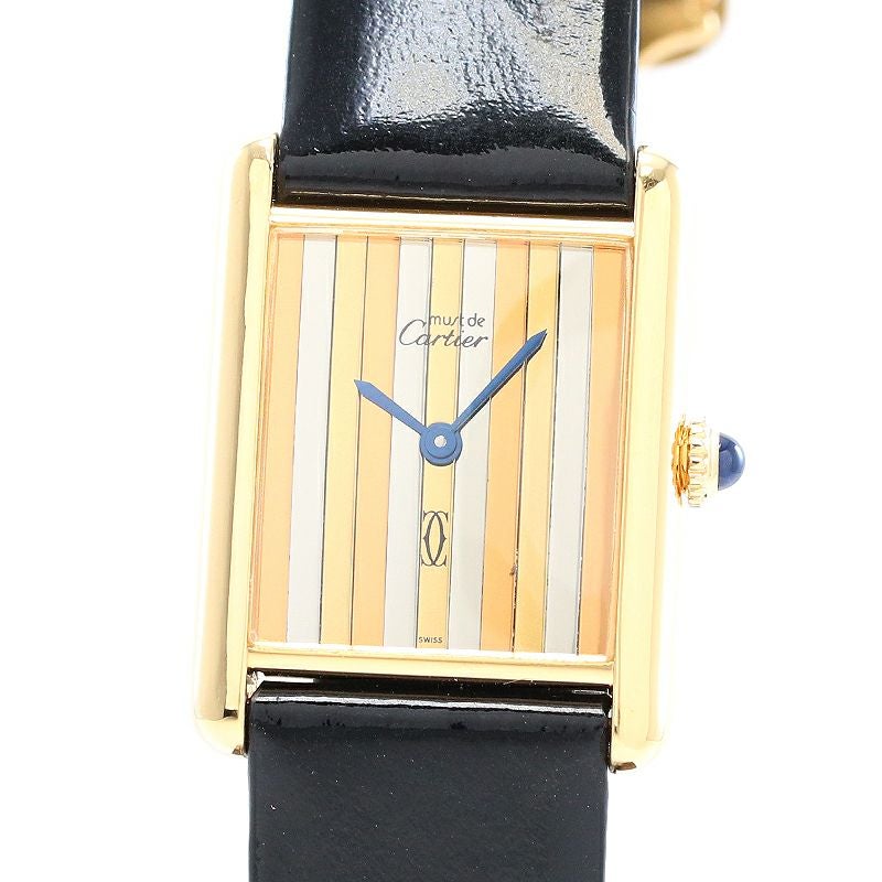 【中古】CARTIER MUST TANK LARGE MODEL TRINITY カルティエ マストタンク LM ヴェルメイユ ストライプトリニティダイヤル 81972213