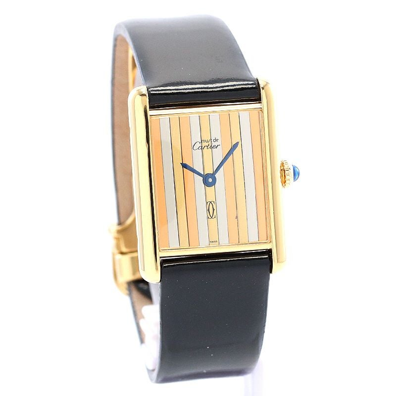 【中古】CARTIER MUST TANK LARGE MODEL TRINITY カルティエ マストタンク LM ヴェルメイユ ストライプトリニティダイヤル 81972213