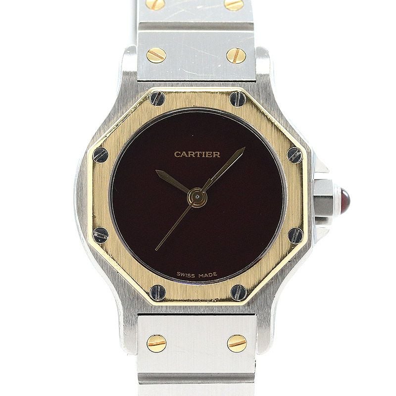 【中古】CARTIER SANTOS RONDE / SANTOS OCTAGON SMALL MODEL BORDEAUX DIAL カルティエ サントス ロンド SM / サントス オクタゴン SM ボルドーダイヤル 46178381