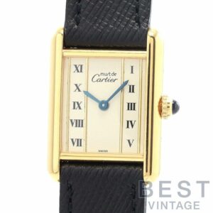【OH済】 カルティエ 【CARTIER】 マストタンクSM ヴェルメイユ W1003053 レディース アイボリー シルバー925(金メッキ) 腕時計 時計 MUST TANK SMALL MODEL VERMEIL IVORY SV.GF 【中古】